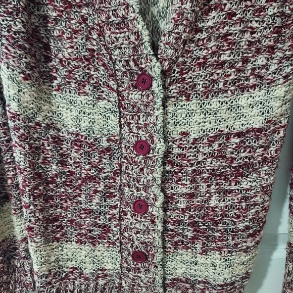 NWOT Lane Bryant Maroon Classic Long-Sleeve Button-Front Cardigan Marl Stripe 1X - Picture 5 of 12